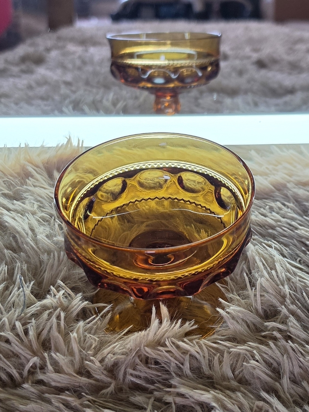 Amber Kings Crown Thumbprint Sherbet Glass